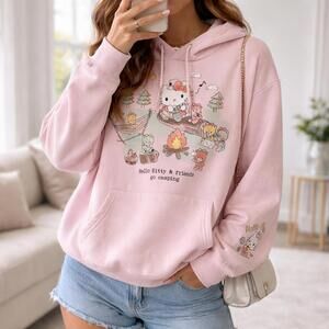 Hello Kitty & Friends Pink Camping Hoodie Sweatshirt Large